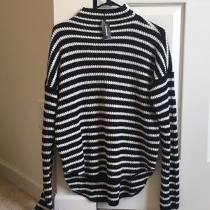 Express Striped Mock Neck Shirttail Hem Sweater